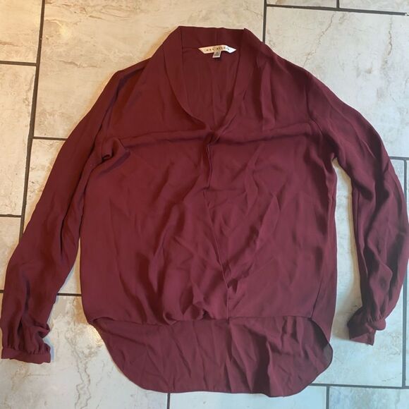 Max Studio Blouse Top Burgundy V-Neck Long Sleeve Wrap High- Low Hem Top - Picture 2 of 5